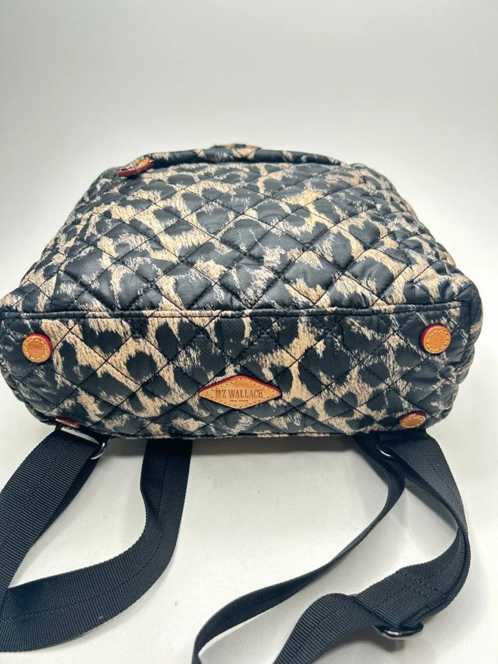 MZ WALLACE Metro Convertible Backpack Tote Leopard Quilted Nylon Shoulder Bag